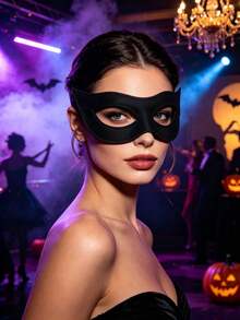 1pc Halloween Black Cat Eye Mask, Women's Black PU Leather Mask. Suitable For Halloween Party Cosplay - A - View 8