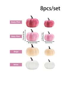 1 Set Velvet Artificial Pumpkin, Pink Faux Velvet Autumn Decor, Suitable For Halloween, Thanksgiving, Autumn Harvest, Home, Wedding, Farmhouse, Tabletop, Christmas Party Decoration, Creative Gift - Pink - View 15