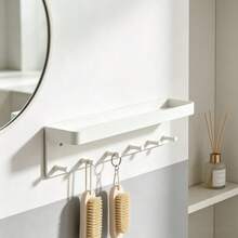 1pc Wall-Mounted Key Rack With 6 Hooks, Kitchen Storage Shelf Organizer, Bathroom Adhesive Holder For Keys Clothes Umbrella, Modern Design Home Wall Decor Hanger Stylish (Black, White) - Multicolor - View 8