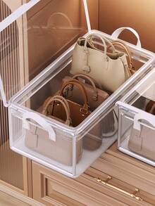 1pc Transparent Handbag Storage Box, Space-Saving Closet Organizer, Portable Dust-Proof Bag Storage Box, Can Store Handbags, Backpacks, Wallets, Dresses, Women's Clothing And Accessories, Multi-Purpose Suitable For Snacks, Kitchen, Bathroom, Dormitory, Etc. - View 2
