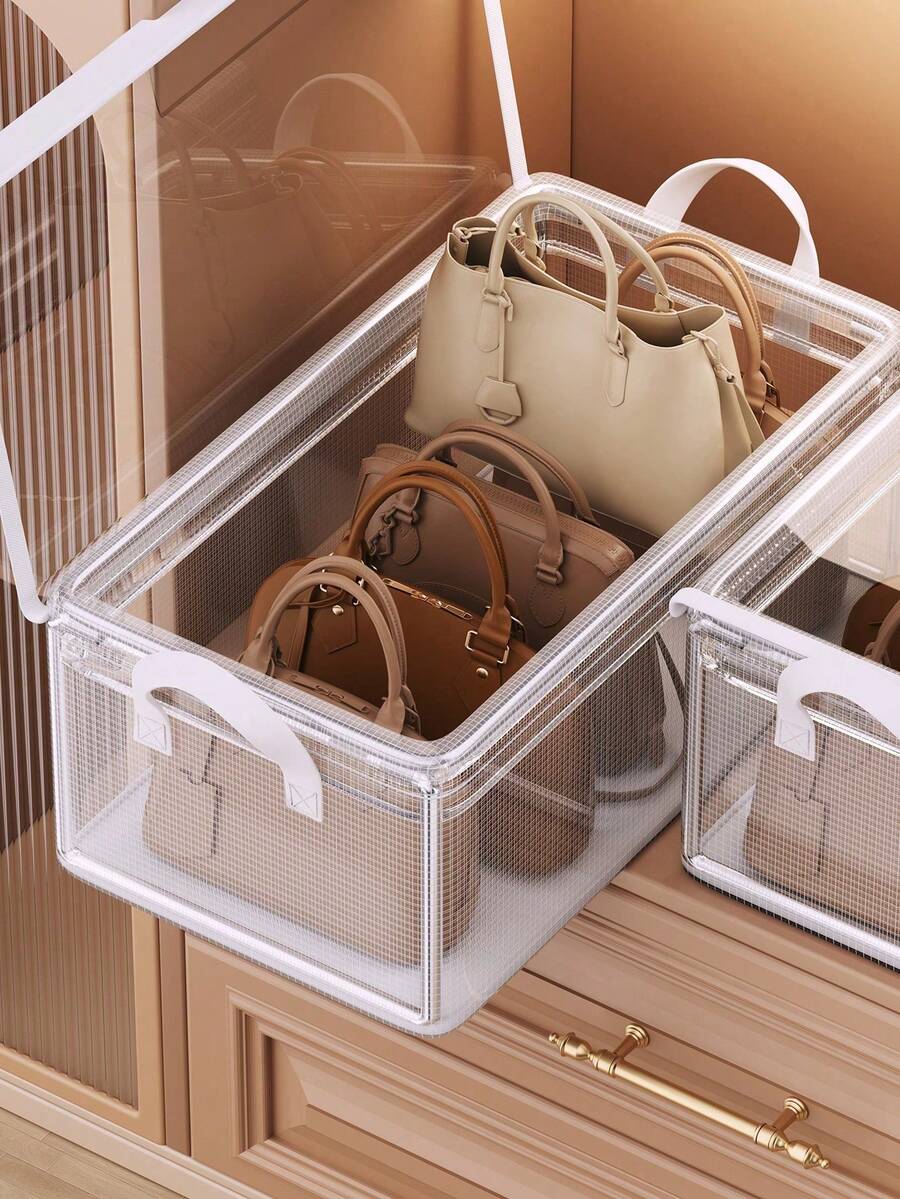 1pc Transparent Handbag Storage Box, Space-Saving Closet Organizer, Portable Dust-Proof Bag Storage Box, Can Store Handbags, Backpacks, Wallets, Dresses, Women's Clothing And Accessories, Multi-Purpose Suitable For Snacks, Kitchen, Bathroom, Dormitory, Etc.