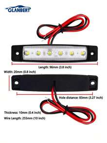 GLANBERT 8个/包 超亮6LED卡车侧灯，防水拖车卡车指示灯，12V 24V宽幅示廓灯，紧急警示灯，转向灯 - 彩色 - 查看 10