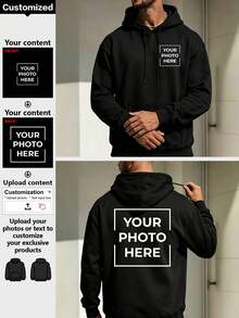 Custom Men's Hoodie, Multiple Text Options. Just Upload Your Image To Get Yours. Fashionable Choice, Create Your Unique Exclusive Hoodie. Whether For Yourself Or As A Gift For Friends, It's A Perfect Choice. - Black - View 2