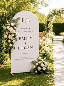 Customized Wedding Arch Fabric Decoration Cover, Personalized Photo/Name/Date/Text, Polyester Double-Sided Elastic Backdrop, Party Decoration, Wedding Welcome Sign, Bridal Gift, No Power Required, Suitable For Wedding, Birthday, Party - Multicolor - View 7
