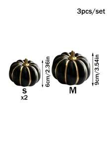 6pcs/3pcs Black Gold Pumpkin Decor, Artificial Pumpkins For Halloween Decorations, Fall Harvest Pumpkin Decorations, For Halloween Party Decorations, Mantel Shelf Table Centerpiece Home Decor - Black and Gold Faux Pumpkin - View 9
