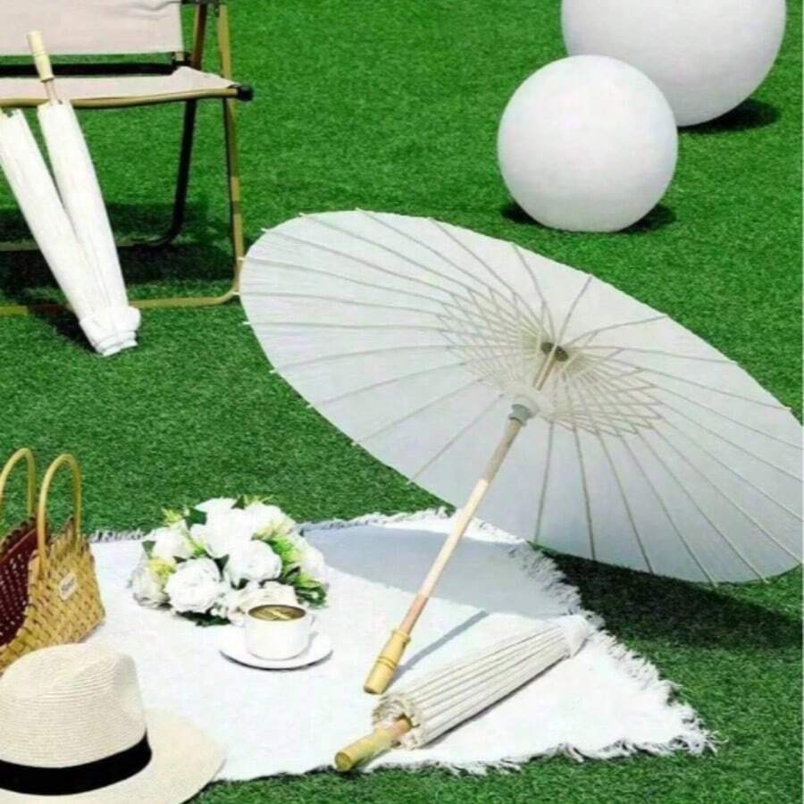 1pc Wedding White Blank Oil Paper Umbrella Wholesale DIY White Handmade Painting Umbrella - White - View 1
