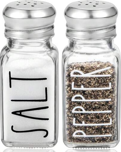 Clear Glass Salt And Pepper Shakers Set By Brighter Barns - Modern Kitchen Decor For Home Restaurant BBQ Camping RV - Farmhouse Kitchen Accessories