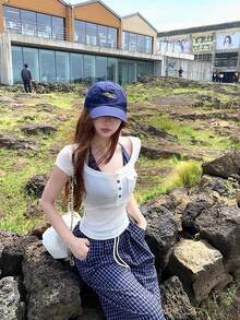 Slouchy Style Square Neck Short Sleeve T-Shirt Summer Women's Top White - White - View 8