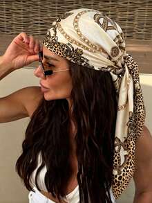1pc Women's Bohemian Vintage Leopard Print Bandana Headscarf, Suitable For Daily Wear And Beach Vacation - Gold - View 4