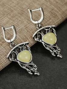 Gmzalx Bông tai treo nữ phong cách vintage vân cành cây, phụ kiện thanh lịch đa năng cho đi làm hằng ngày - Màu vàng - Xem 3