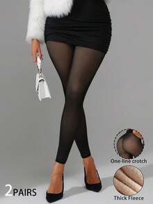 2/1 Peça Legging Térmica Feminina para Outono/Inverno, Meia-Calça Elástica Transparente Falsa, Meia-Calça que Valoriza as Pernas, Meia-Calça Preta Sem Costura no Cavalo, Comprimento Cropped, Adequada para Halloween, Natal, Dia dos Namorados, Uso Diário, 5-15℃ - Multicolorido - Visão 9