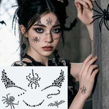 Halloween Rhinestone Face Stickers, Black & Red Dual-Color Rhinestone Dot Matrix With Spider & Bat Combination Pattern, Fits Eye Tail & Cheekbone For Atmospheric Makeup, Party Cos Halloween Makeup Easy Decoration Stickers - Multicolor - View 3