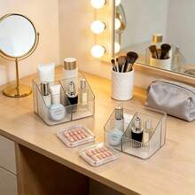 3Pcs Portable Cosmetic Storage Organizer + Nail Tip Storage Box Set, Clear Acrylic Makeup Organizer For Bathroom, Bedroom & Vanity Countertop, Beauty Supply Storage Solution, Desktop Makeup Caddy Set, Student Dorm & Back-To-School Accessory - Clear - View 6