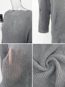 Autumn New Loose Hollow-Out Distressed Slouchy Long Sleeve Air Conditioning Shirt Sun Protection Top - Grey - View 10