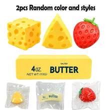 2pcs Strawberry Cheese Butter Squishy Toy Set, Squeeze Toy, Realistic Food Shape, Suitable For School Rewards, Multi-Piece Children's Party Favor Gift Set, Birthday Gift, Christmas, Halloween Gift, Random Color Random Style - Multicolor - View 11
