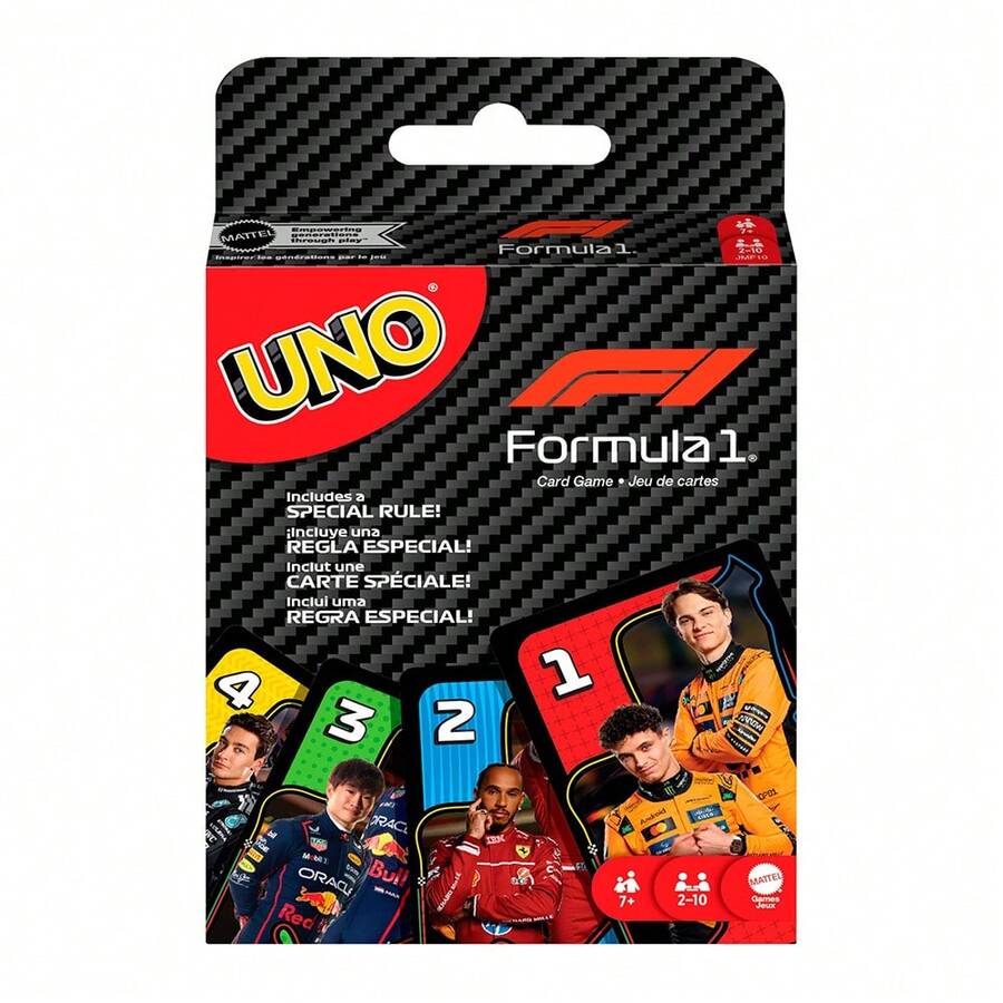Mattel UNO F1 兒童家庭旅行露營卡牌遊戲,牌組包含 F1 賽車世界影像 - JMF10 - 查看 1