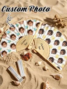 Customized Face Hand Fan, Foldable Paper Wedding Fan, Personalized Wedding Gift, Wedding Reception Fan, Bridesmaid Accessory, Birthday Party Fan - Multicolor - View 6