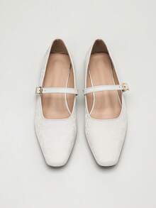 New Fashion Women's Square Toe Minimalist Mary Jane Flat Shoes, Casual Comfortable - White - View 5