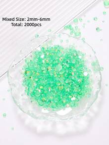 2mm-6mm 混合尺寸 2000顆/包 圓形平底樹脂水鑽，透明糖果色 AB 閃粉鑽石，DIY 寶石貼紙，背膠珠飾，適用於衣物、包包、鞋子、馬克杯、瓶子、水杯、手機、DIY 配件 - 草綠012 - 查看 12