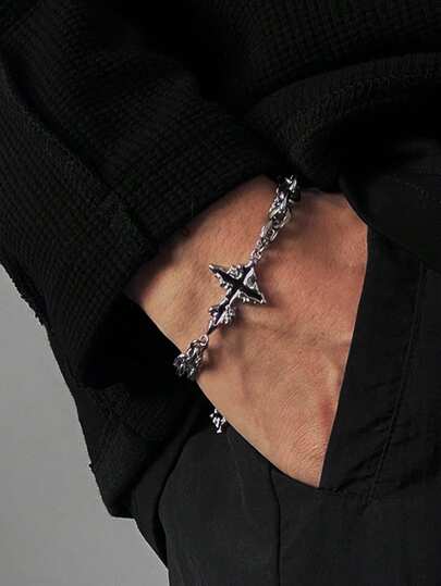 Gelang Salib Rantai Gelap Mewah Ringan Kelas Atas, Bahan Baja Tahan Karat, Desain Niche Serbaguna, Gelang Pria Gaya Amerika Premium