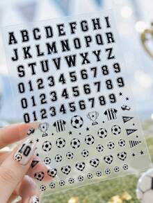 1pc 5D Minimal Soccer Number Nail Stickers Self-Adhesive Stickers DIY Nail Accessories Stickers Nail Decoration Stickers - 黑色 - 查看 7