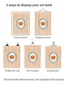 1pc Frameless Cozy Rustic Striped Pumpkin Fall Harvest Wall Art Canvas Poster, Vintage Whimsical Halloween Decor For Bedroom, Living Room, Apartment, Dorm, Modern Home Decoration, Best Gift Choice - Cartoon - View 6
