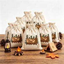 5pcs/Set Camping Theme I'm One HAPPY CAMPER Birthday Party Decoration Drawstring Bags, Camping Party Decor Supplies, Party Gift Bags - View 5