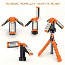 Smart LED Multi-Function Folding Camping Light, Wireless Work Light With Stand, USB Rechargeable Portable Adjustable Lamp, 9000mAh Capacity, 3 Rotatable Folding Light Heads, Emergency Handheld Flashlight, Equipped With Detachable Tripod - Orange - View 2