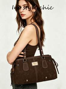 Elegant Brown Shoulder Bag For Women With Contrast Stitching, Adjustable Strap And Stylish Design For Daily Commute, Shopping And Casual Outings - Brown - View 6