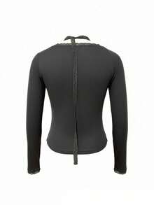 Atasan Rajut Lengan Panjang Model Slim Fit Gaya Korea untuk Wanita, Lengan Raglan Berenda, Musim Semi/Panas - Dark Grey - View 11