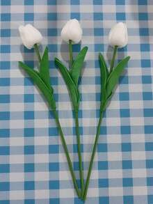 3pcs/6pcs Mini White Tulip Artificial Flowers, Wedding Home Decor, Realistic Fake Tulips Gifts Birthday Graduation - White - View 12
