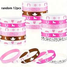 6/12/24pcs Gelang Silikon Denim untuk Anak Perempuan: Gelang Elastis Warna-warni, Cocok untuk Pesta Bertema Barat, Ulang Tahun, dan Berbagai Acara - 6 Pola Unik - MultiWarna - View 7