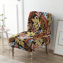 1pc Printed Elastic Armless Single Sofa Cover, Hotel Restaurant Dining Chair Slipcover - Multicolor - View 6