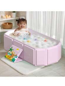 1 pieza Bañera plegable para bebé con patrón de dibujos animados, bañera todo en uno para sentarse y acostarse, bañera extra grande y extra larga - Multicolor - Ver 3