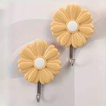 2/4pcs Pastoral Style Daisy Hooks, No-Drill Plastic Wall & Door Adhesive Hooks With High Load Capacity, Suitable For Kitchen, Bedroom, Bathroom, Study - View 4