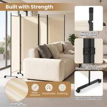 [Free Shipping] 4-Panel Room Divider With Lockable Wheels For Living Room-Beige-XY744263 - FXCPPLHTXPEEX - View 7