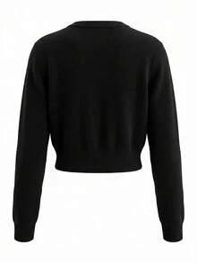 Fashionable Black Button Short Women's Sweater, Long Sleeve Knit Cardigan, Decorated With Exquisite Embellishments - Black - View 7