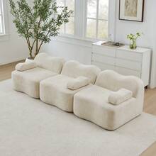 3 Seater Modular Sofa Beige Velvet - Beige 3 Seat - View 1
