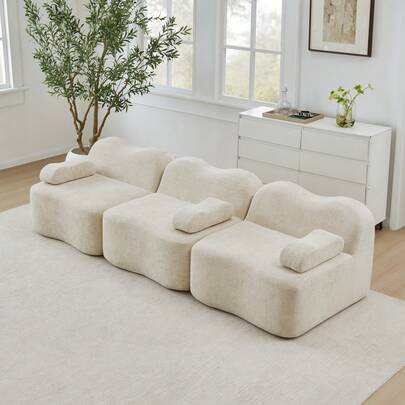 3 Seater Modular Sofa Beige Velvet