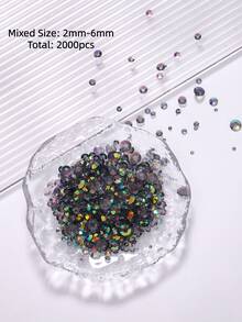 2mm-6mm 混尺寸 2000顆/包 圓形平底樹脂水鑽，透明糖果色 AB 閃粉寶石，DIY 鑽石貼紙，可黏貼珠飾，適用於衣服、包包、鞋子、馬克杯、瓶子、水杯、手機、DIY 配件 - 透明灰017 - 查看 11