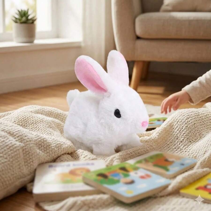 Interactive Electric Plush Bunny With Sound And Movement - White - View 1