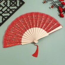 1件復古蕾絲折疊手扇，配木製扇骨，優雅婚禮拍照道具，伴娘配飾，婚禮賓客與戶外儀式紀念禮物 - 多色 - 查看 15