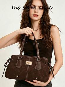 Elegant Brown Shoulder Bag For Women With Contrast Stitching, Adjustable Strap And Stylish Design For Daily Commute, Shopping And Casual Outings - Brown - View 3