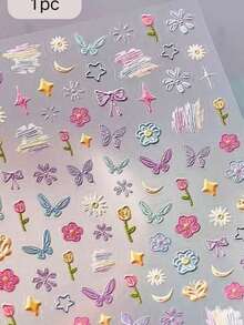 1pc Macaron Color Doodle Sticker, Flower, Star, Butterfly Pattern, Suitable For Camera, Notebook, Earphone Case, DIY Decoration, Waterproof, Self-Adhesive, Easy To Apply, No Residue - Rectangle - View 4