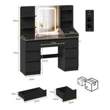 Devoko Vanity Table With LED Mirror & Power Outlet, Dressing Table With 7 Drawers, Hair Dryer Holder & Jewelry Hooks, White/Black/Pink - 查看 7