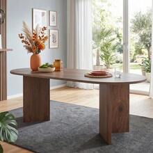 Mesa de comedor 200 * 90 cm, apta para 6–8 personas, mesa de comedor con esquinas redondeadas, sobre de mesa engrosado, mesa de comedor de estilo sencillo, nogal - Marrón - Ver 2