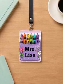 1pc Custom Teacher Name Luggage Tag,Apple Crayon Bag Lanyard Tag,Teacher Appreciation Gift,Back To School,Teacher Gift,ID Badge Holder,Staff Name Tag - Multicolor - View 7