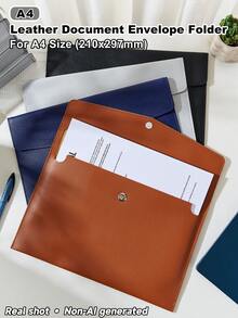 1PC A4 PU Document Folder,Durable Waterproof Magnetic Closure,Perfect Office Organizer For Students And Teachers,Ideal For Filing Papers,Reports,Certificates,And Important Documents,Portable Lightweight With Secure Snap,Back To School Must-Haves,Styl - Single Piece - View 4