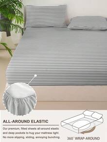 1pc Minimalist Striped Print Fitted Sheet, Soft Smooth Skin-Friendly Breathable Mattress Protector, Bedroom Bedding, Only Includes 1pc Fitted Sheet, Machine Washable Easy Care, All-Season Fitted Sheet, Suitable For Twin / Full / Queen / King Size Beds, Create A Cozy Comfortable Sleeping Space, Back To School Dorm Bedroom Essential Bedding - Multicolor - View 4