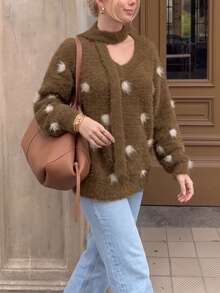 Women's Colorblock Casual Versatile Daily Wear Pullover Sweater - Brown - View 3
